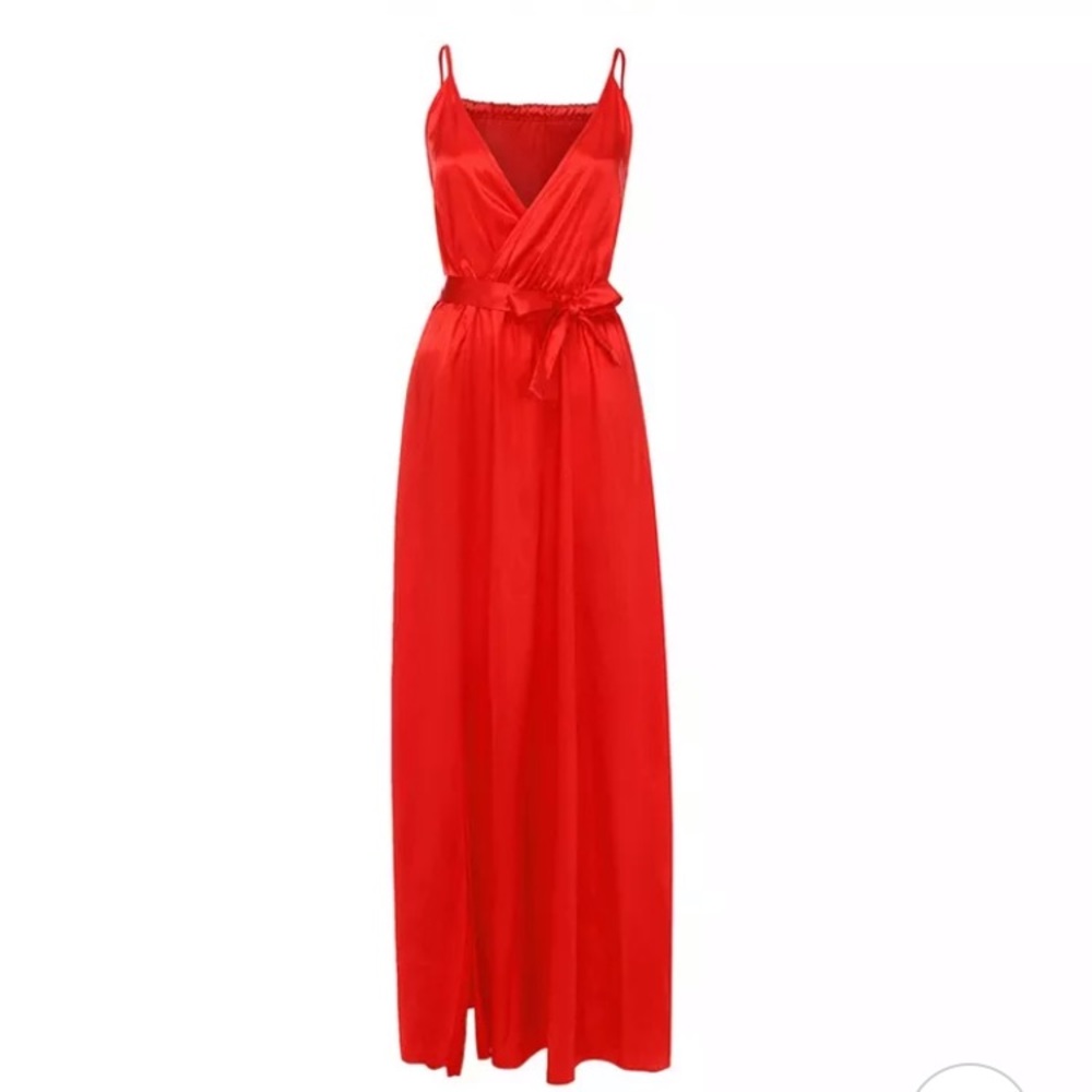 Red Silky Satin Floor-length Dress